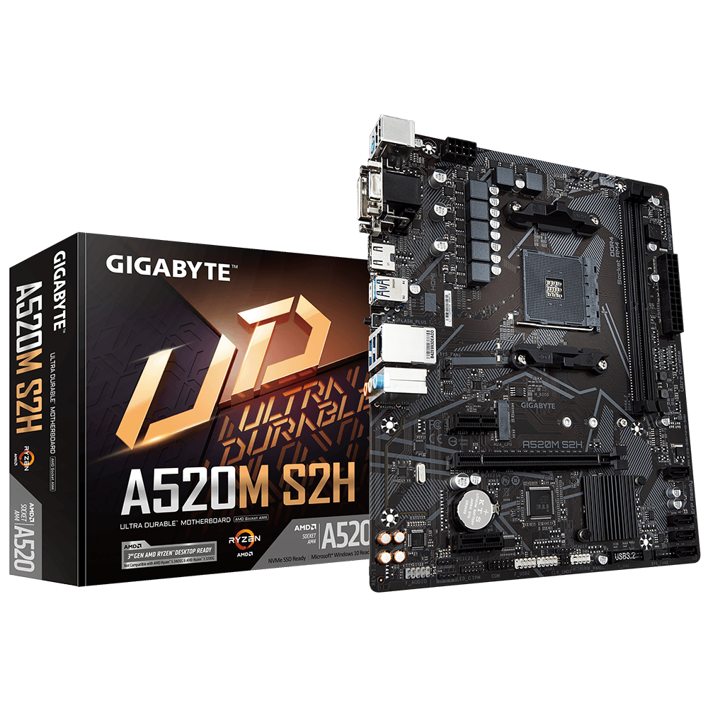 GIGABYTE AMD A520M-S2H  for 3rd Generation AMD Ryzen processors | 2x Dual DDR4 | 1x M2 | HDMI | DVI | VGA